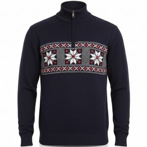 Weatherproof Vintage Men's 1/4 Zip Blue Holiday Sweater Size Large